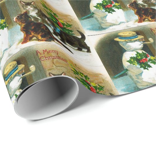 Snowman en kattenfeest met kerstcadeautjes cadeaupapier (Rol Hoek)