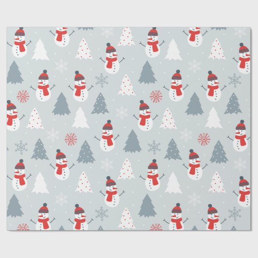Snowman en kerstbomen kerstpatronen cadeaupapier (Vlak)