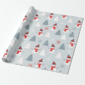 Snowman en kerstbomen kerstpatronen cadeaupapier (Uitgerold)