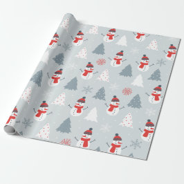 Snowman en kerstbomen kerstpatronen cadeaupapier