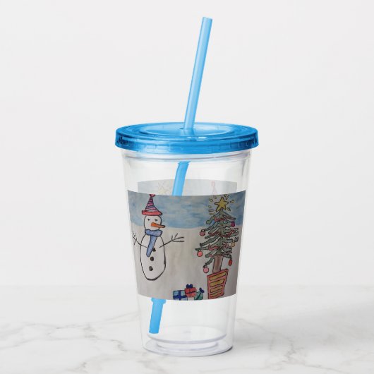 Snowman en kerstboom acryl drinkbeker (Achterkant)