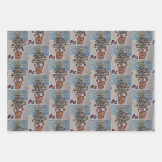 Snowman en kerstboom inpakpapier vel (Voorkant 2)