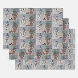 Snowman en kerstboom inpakpapier vel