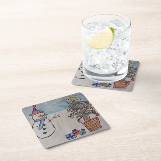 Snowman en kerstboom kartonnen onderzetters (Insitu)