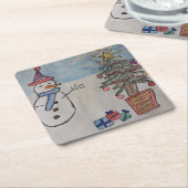 Snowman en kerstboom kartonnen onderzetters (Schuin)