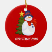 Snowman en kerstboom Keramisch Ornament (Voorkant)
