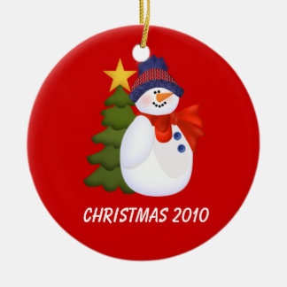Snowman en kerstboom Keramisch Ornament