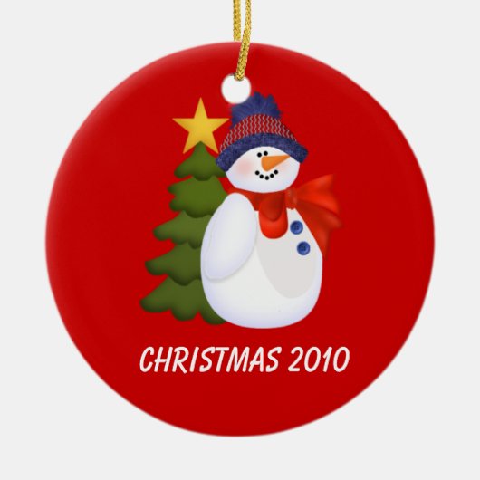  Snowman en kerstboom Keramisch Ornament (Voorkant)
