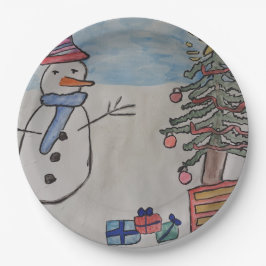 Snowman en kerstboom papieren bordje