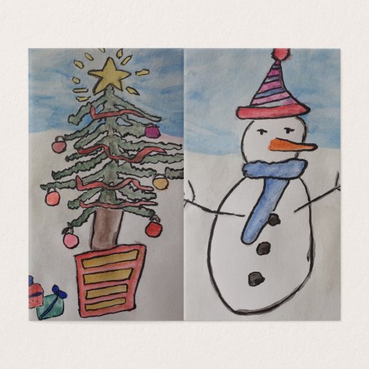 Snowman en kerstboomkerstkaart kaart (Buitenkant ongevouwen)