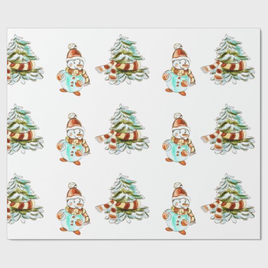 snowman- en kerstboompapier cadeaupapier (Vlak)