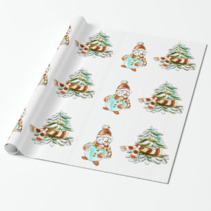 snowman- en kerstboompapier cadeaupapier