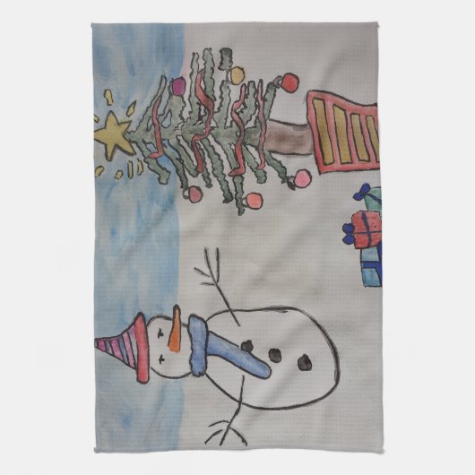 Snowman en kerstboomthee theedoek (Verticaal)