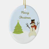 Snowman en kerstversiering met bomen keramisch ornament (Rechts)