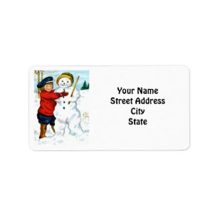  Snowman en Kind Etiket