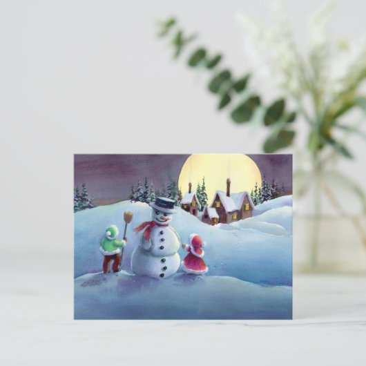 SNOWMAN EN KINDEREN van SHARON SHARPE Feestdagenkaart (Staand voorkant)