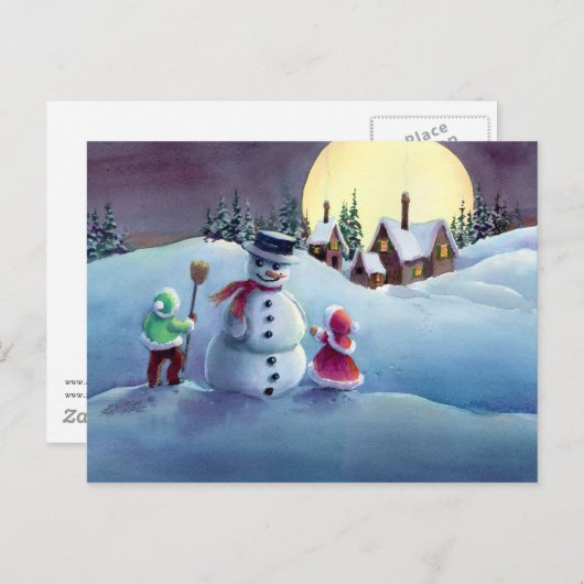 SNOWMAN EN KINDEREN van SHARON SHARPE Feestdagenkaart (Voorkant / Achterkant)