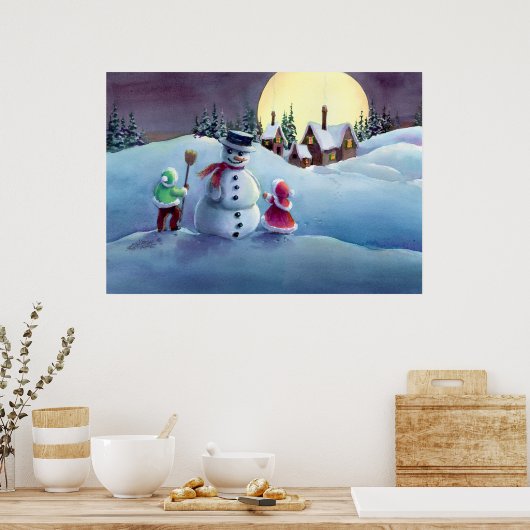 SNOWMAN EN KINDEREN van SHARON SHARPE Poster (Keuken)