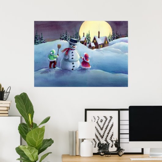 SNOWMAN EN KINDEREN van SHARON SHARPE Poster (Thuiskantoor)
