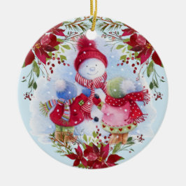 Snowman en kinderkeramisch Ornament glimlachen