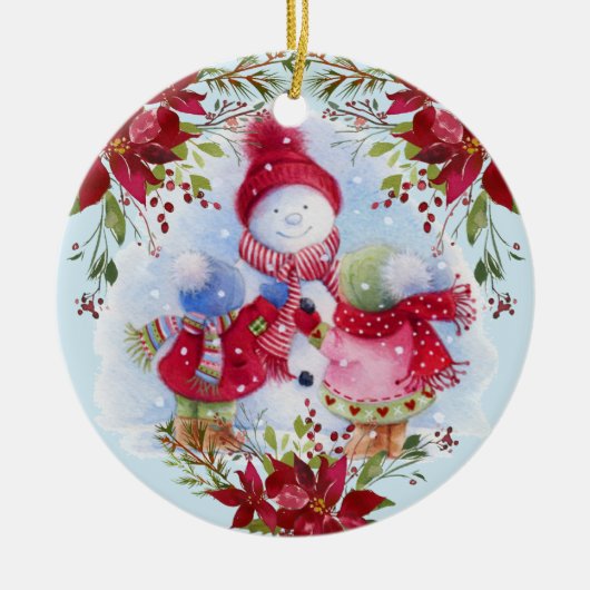 Snowman en kinderkeramisch Ornament glimlachen (Voorkant)