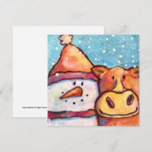 Snowman en Koe Flat Holiday Card Feestdagenkaart (Voorkant / Achterkant)
