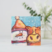 Snowman en Koe Flat Holiday Card Feestdagenkaart (Staand voorkant)