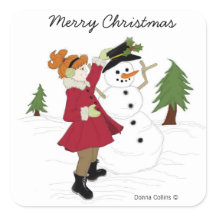 Snowman en Little Girl Sticker