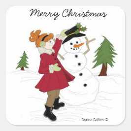 Snowman en Little Girl Sticker