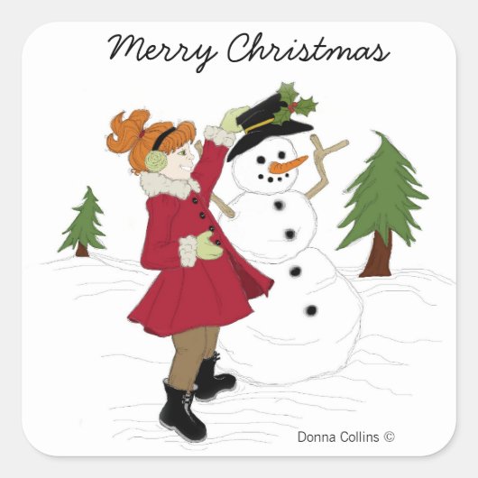 Snowman en Little Girl Sticker (Voorkant)