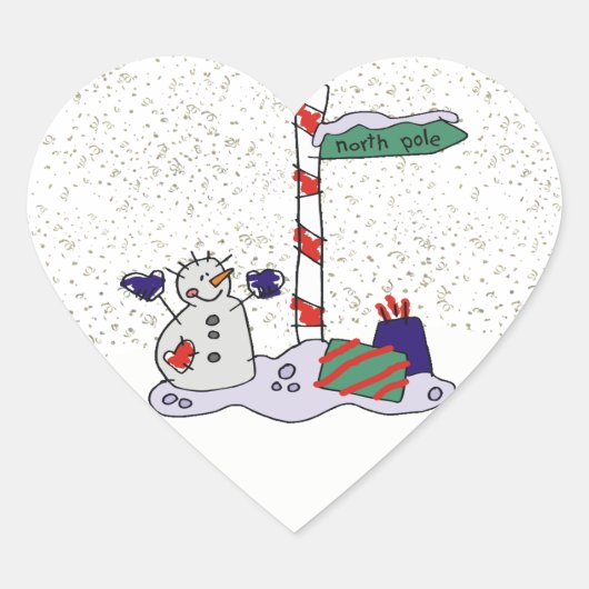 Snowman en Noordpool - Hart Sticker (Voorkant)