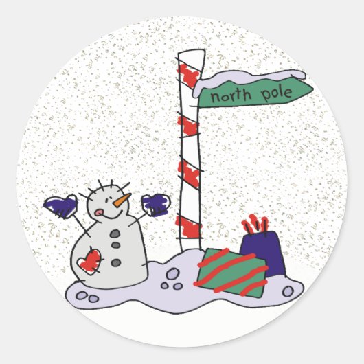 Snowman en Noordpool - Ronde Sticker (Voorkant)