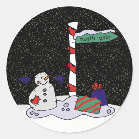 Snowman en Noordpool - Ronde Sticker (Voorkant)