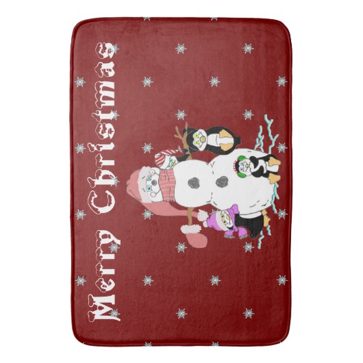 Snowman en Penguin met Kerstmis Badmat (Voorkant Verticaal)