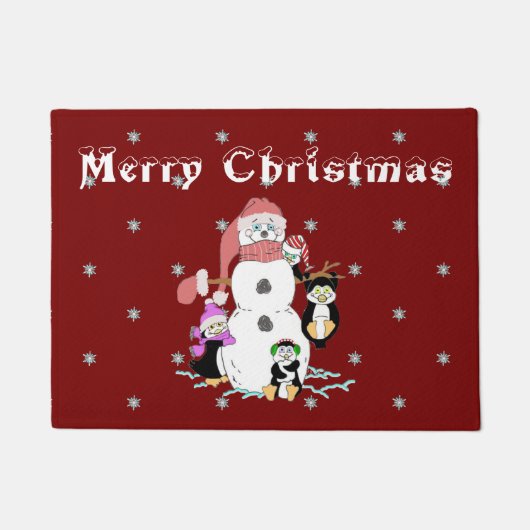 Snowman en Penguin met Kerstmis Deurmat (Voorkant)