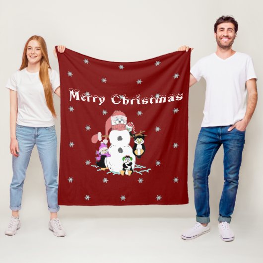 Snowman en Penguin met Kerstmis Fleece Deken (In situ)