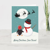 Snowman en Penguin Watch Santa's Sleigh Feestdagen Kaart (Voorkant)