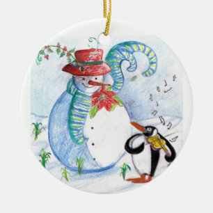 SNOWMAN EN PENGUIN WINTER SERENADE KERAMISCH ORNAMENT