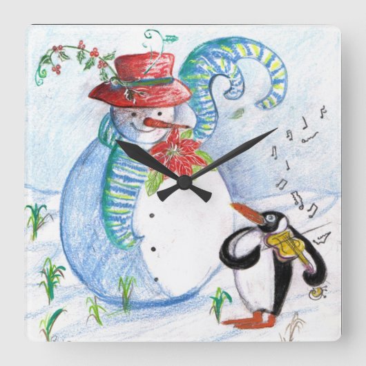 SNOWMAN EN PENGUIN WINTER SERENADE Musical Vierkante Klok (Voorkant)