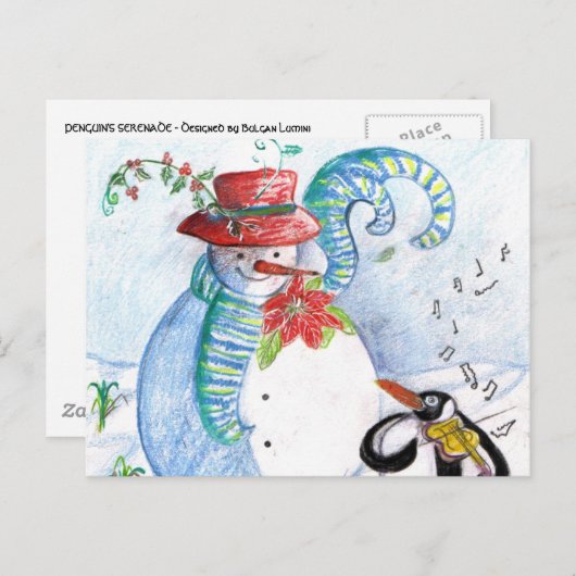 SNOWMAN EN PENGUIN WINTERSERENADE BRIEFKAART (Voorkant / Achterkant)