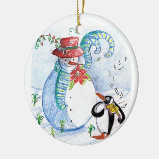 SNOWMAN EN PENGUIN WINTERSERENADE KERAMISCH ORNAMENT (Links)