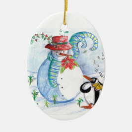 SNOWMAN EN PENGUIN WINTERSERENADE KERAMISCH ORNAMENT