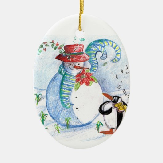 SNOWMAN EN PENGUIN WINTERSERENADE KERAMISCH ORNAMENT (Voorkant)