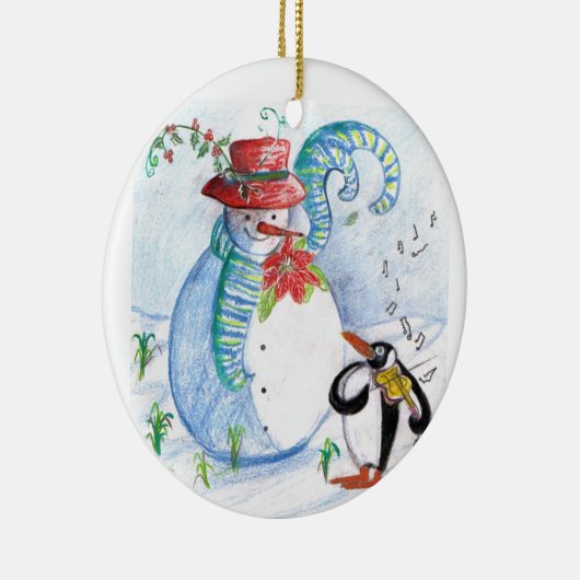 SNOWMAN EN PENGUIN WINTERSERENADE KERAMISCH ORNAMENT (Rechts)