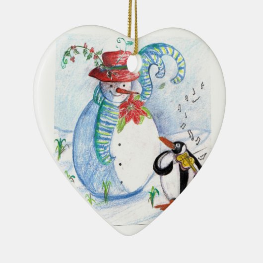 SNOWMAN EN PENGUIN WINTERSERENADE KERAMISCH ORNAMENT (Rechts)