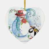SNOWMAN EN PENGUIN WINTERSERENADE KERAMISCH ORNAMENT (Voorkant)