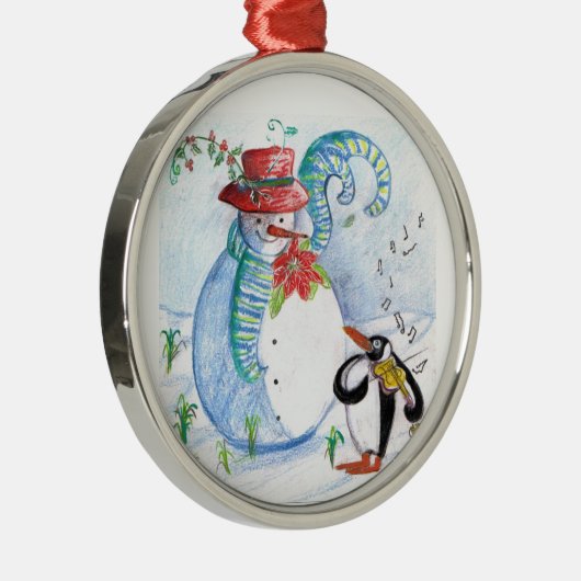 SNOWMAN EN PENGUIN WINTERSERENADE METALEN ORNAMENT (Rechts)