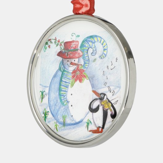 SNOWMAN EN PENGUIN WINTERSERENADE METALEN ORNAMENT (Links)