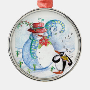 SNOWMAN EN PENGUIN WINTERSERENADE METALEN ORNAMENT