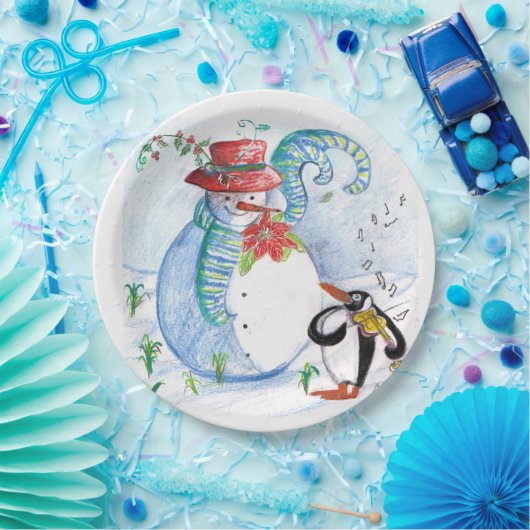 SNOWMAN EN PENGUIN WINTERSERENADE PAPIEREN BORDJE (Feest)